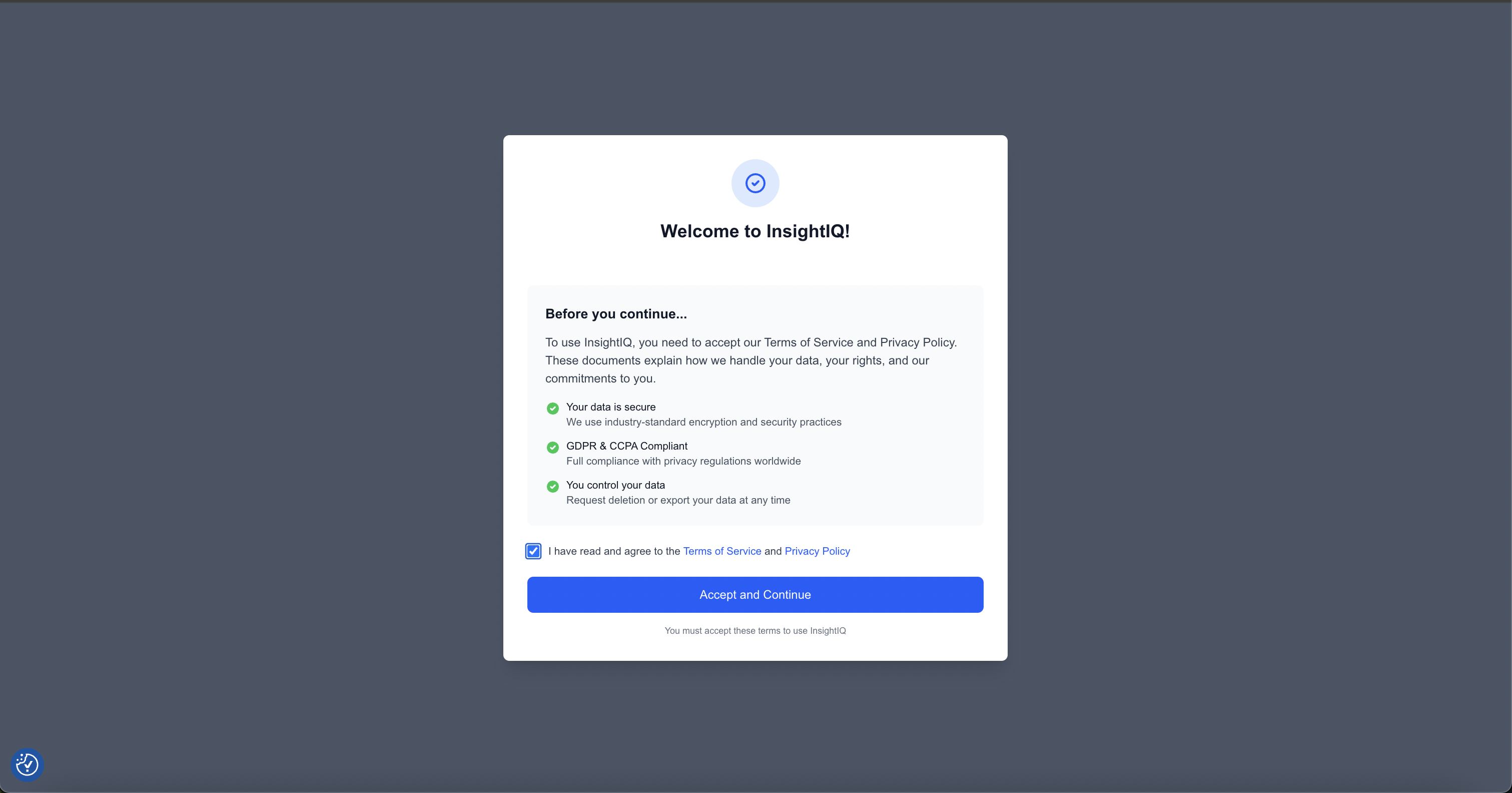 Terms of Service acceptance modal